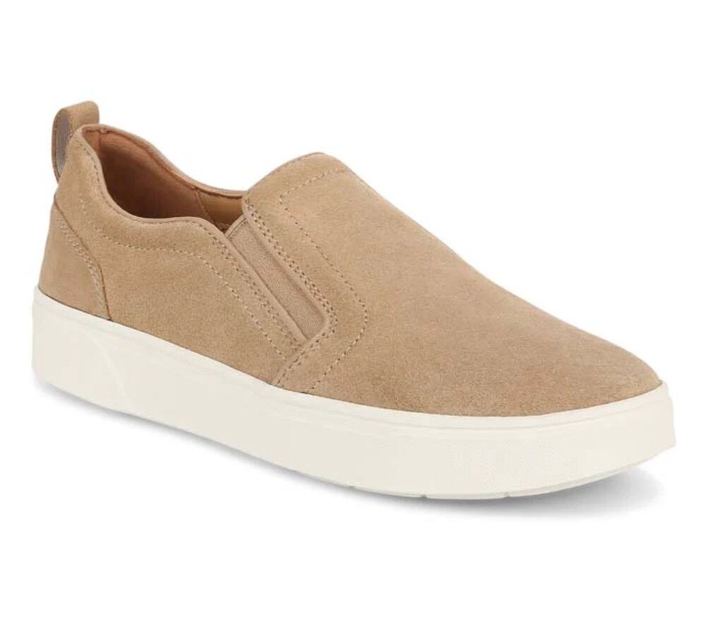 Vionic Kimmie Women's Suede Slip-On Supportive Sneakers in Sand Tan Size 9